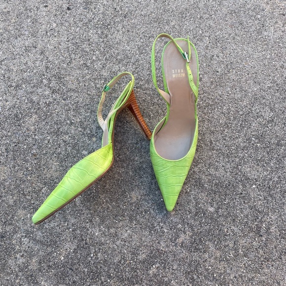 Stuart Weitzman vintage 90's lime green croc sling backs - Picture 3 of 9